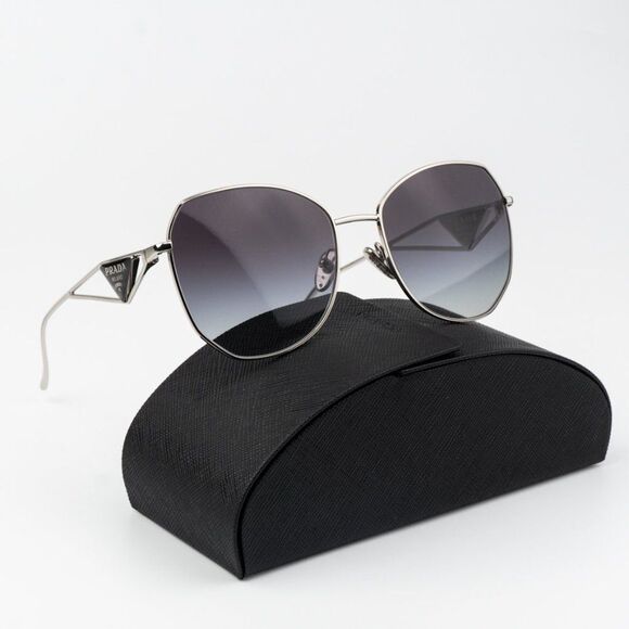 Prada Women Sunglasses Silver Grey Gradient Geometric PR57YS 1BC5D1 BRAND NEW - Picture 1 of 13